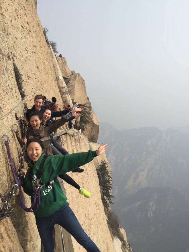 We're smiling to hide our fear (On the Hua Shan plank walk in Xi'an)